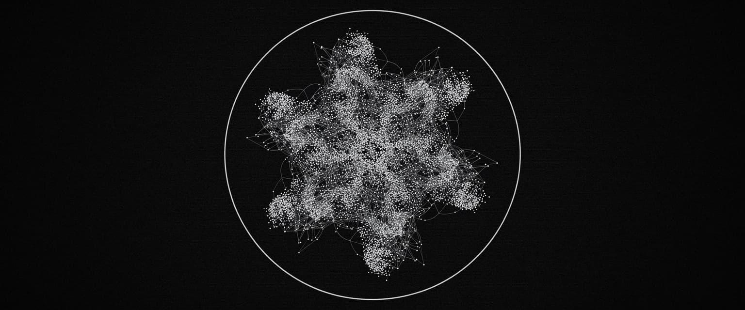 Thousands of fine points swarming inside a single thin circular boundary, drawn in bone on obsidian.
